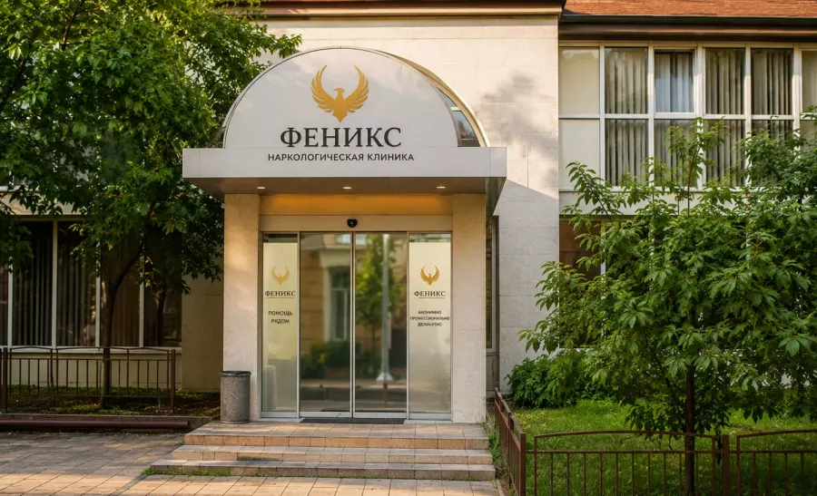 Вход в наркологическую клинику «Феникс» в Рыбном